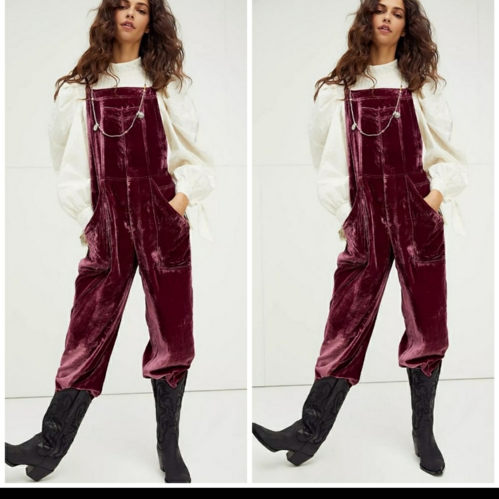 Free People Weekender Velvet Overalls, XS